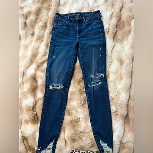 American Eagle Outfitters Dark Blue Distressed Skinny Jeans